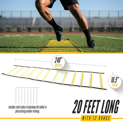 Agility Ladder, 2 Pack - Exercise and Training Ladder Set with Ground Stakes for Football, Soccer, Tennis, and More - Improves Speed & Fitness - Complete with Carrying Bag