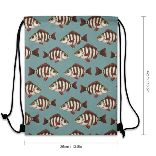 Gym Drawstring Bag Sports Sackpack Waterproof String Backpack with Shoe Compartment for Hiking Swimming Training, Fishing Fish Bass Smallmouth Lake Blue Great Lakes Bags - color: Picture (364)