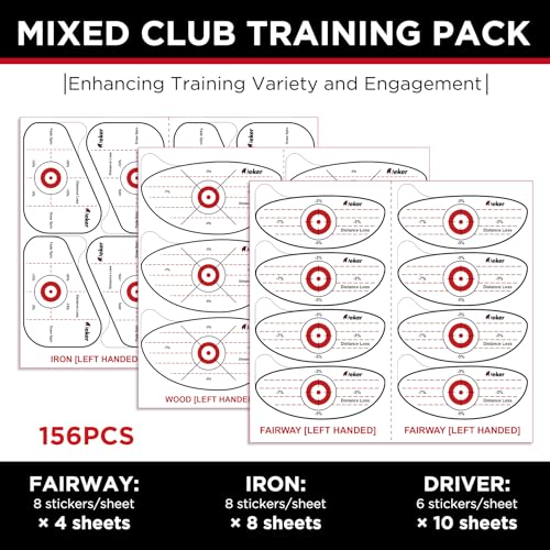 Golf Impact Tape - High-Resolution Strike Stickers for Iron, Wood & Fairway Clubs, Non-Residue, Swing Training Aid Impact Labels - color: Lefties-156pcs(Wood 6x10+ Iron 8x8+ Fairway 8x4)