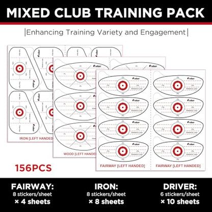 Golf Impact Tape - High-Resolution Strike Stickers for Iron, Wood & Fairway Clubs, Non-Residue, Swing Training Aid Impact Labels - color: Lefties-156pcs(Wood 6x10+ Iron 8x8+ Fairway 8x4)
