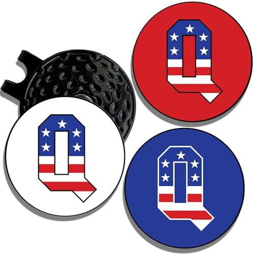 Wolf Golf Towels Golf Ball Marker Hat Clip | USA Monogram | 1 Magnetic Clip + 3 Ball Markers | Patriotic Golf Accessories for Men & Women - color: Q - Red White & Blue