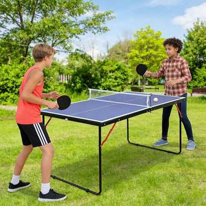 4.5ft Foldable Table Tennis Set, Portable Ping Pong Table with Net & 2 Paddles & Balls, Multi-Use Family Game Table Compact Design for All Ages, Blue