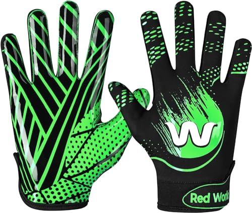 RED WORLD Football Gloves for Youth and Adult, Sticky Receiver Gloves for Boys and Men, Enhanced Performance for Youth and Adult Football Game. - color: Green, size: Youth Medium