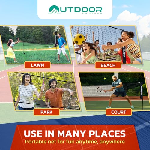 Outdoor Cruiser Portable Sports Net - Indoor and Outdoor for Badminton, Pickleball, Tennis, Soccer Tennis, and Volleyball, Adjustable Height (38-61 Inches), Durable Nylon and Rust-Resistant Steel Pole - size: 17 Feet