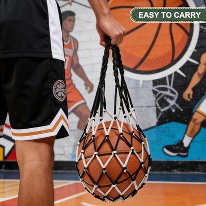 uxcell Basketball Net Bags, Nylon Soccer Ball Holder Portable Multifunctional Single Ball Mesh Net Bag for Storage Basketball Soccer Rugby Balls - color: Black/Blue
