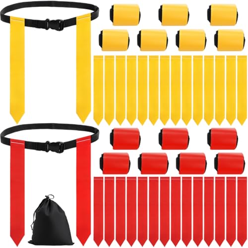 14 Set Flag Football Belts, Adjustable Flag Football Flags Set with Belts, Easy Tear Away Flags Football Kit for Players Training Competition, 2 Color