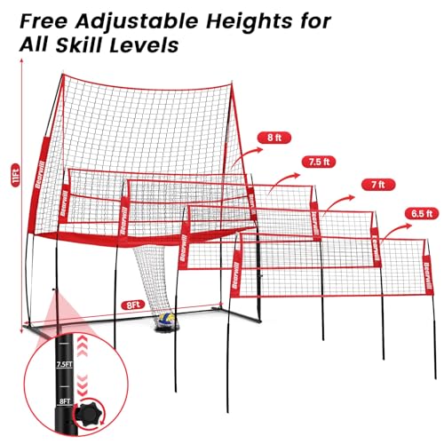 Bearwill Volleyball Training Equipment, Volleyball Practice Net System Update Freely Adjustable, Portable Volleyball Net for Backyard Indoor Outdoor Hitting Serving Passing Practice