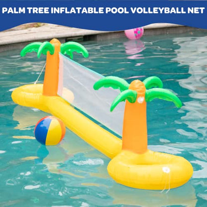 Giant Inflatable Palm Tree Volleyball Net Set w Ball- 12 ft Long Extra Large Size-Durable Thick PVC Material, Easy to Inflate- Outdoor/Backyard Summer BBQ Pool Party, Kids, Teens Water Toy Game Float