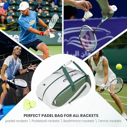 Tennis Bag Holds 2 Rackets with Shoe Compartment, Fence Hook & Ball Sleeve – Large PU Pickleball Paddles Backpack for Men & Women