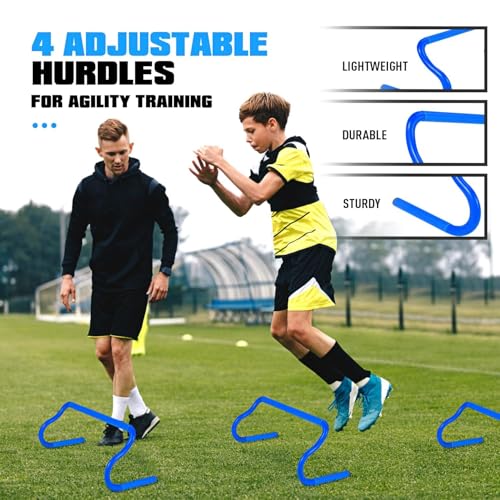KUTIZE Agility Training Equipment, Soccer Training Equipment, Agility Speed Training Set for Kid Youth Adult, 20FT Agility Ladder, 4 Hurdles,12 Soccer Cones, Jump Rope, Running Parachute, Drill Charts