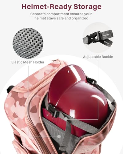 AUROTIER Rolling Baseball Bag with Wheels, Large All-Terrain Wheeled Softball Bag Holds 4 Bats, Water-Resistant Baseball Roller Backpack with Shoe Compartment and Fence Hooks for Players and Coaches - color: Pink Camo