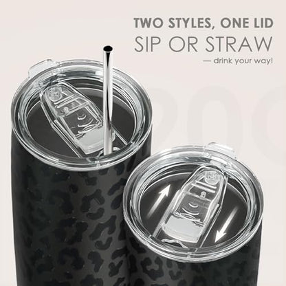 SANDJEST Leopard Print Tumbler 20oz Stainless Steel Insulated, Black Leopard Travel Coffee Cup, Bow Gifts for Women Girls Teen, Birthday Christmas - color: Black Leopard