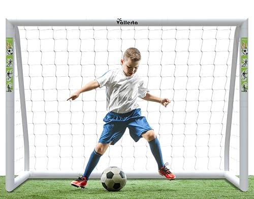 Vallerta® Soccer Goal 12x6Ft/10x6Ft/7x5Ft/6x4Ft. Portable Weatherproof PVC Frame with Net, Carry Bag and Ground Stakes, Youth Regulation Sizes for Kids and Adults, Outdoor/Indoor. - size: 6 X 4 Ft