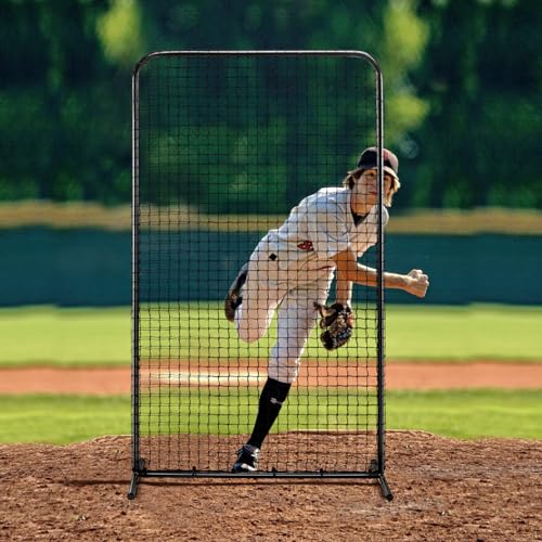 VEVOR Batting Screen - Baseball & Softball Protector with Carry Bag & Ground Stakes, Pitching Net for Pitchers Protection - size: 7*4 ft, style: Heavy I Screen