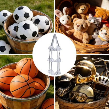 Basketball Holder Bag, Space-Saving Design, 83x33x33cm, 3 Tier Over The Door Ball Holder Bag, Soccer Equipment Organizer Bags, Quick Access Design, for Volleyball Football Gym - color: Gray