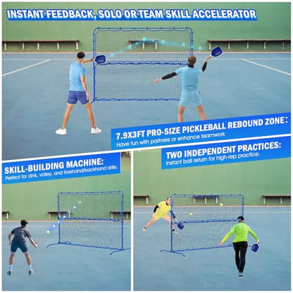 Pickleball Practice Rebounder Net Adjustable Angle for Dinks Volleys Solo Team Training Equipment, Mini Pickle Ball Net Portable Trainer for Outdoor Driveway Backyard Indoor Garage, Easy Setup - size: 8x6FT