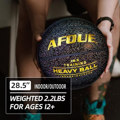 2.2LBS 1.0kg Heavy Training Basketball, 28.5" Size 6 Quality Faux Leather Construction Starry Black, Indoor Outdoor Improving Strength Handling Dribbling Shooting (Deflated)