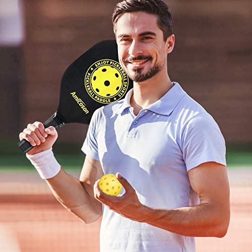 Amicoson Pickleball Paddles - Set of 4 Wooden Paddles, Indoor & Outdoor Balls, Ergonomic Grip, 8 Balls & 1 Carry Bag