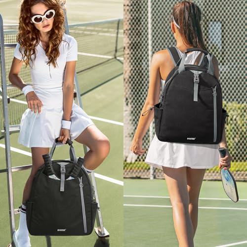 G4Free Tennis Backpack, Pickleball Bag Tote, Large Pickleball Bags for Women and Men, Casual Sports Gym Tennis Bag - color: Black
