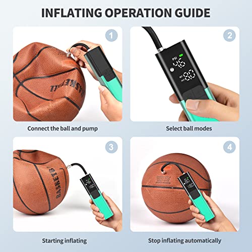 Pumteck MY01 Electric Ball Pump with Inflation & Deflation, Accurate Pressure Gauge and 4 Preset Modes, Automatic Ball Pump for Basketball, Soccer, Football and Volleyball (Max 15 PSI) - color: Green