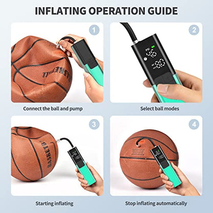 Pumteck MY01 Electric Ball Pump with Inflation & Deflation, Accurate Pressure Gauge and 4 Preset Modes, Automatic Ball Pump for Basketball, Soccer, Football and Volleyball (Max 15 PSI) - color: Green
