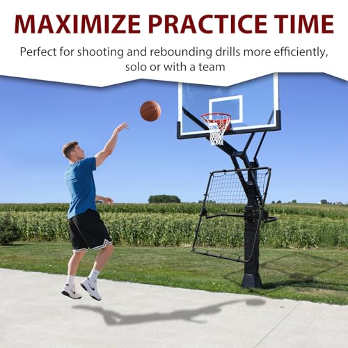 Basketball Rebounder, 40"x40" Multi-Sport Training Rebound Net Adjustable Passback Net Setup on Poles, Ball Return System Suit for Basketball Volleyball Tennis Pickleball Baseball Practice