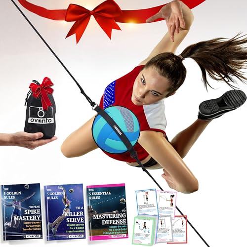 OVANTO Volleyball Training Equipment Aid – Adjustable Practice Hitting Rebounder with Ultra-Stretch Neoprene, Exclusive Elastic Cords & Premium Content, Improve Power, Speed & Technique at All Levels