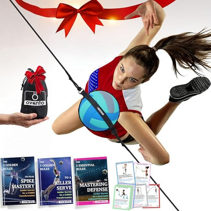 OVANTO Volleyball Training Equipment Aid – Adjustable Practice Hitting Rebounder with Ultra-Stretch Neoprene, Exclusive Elastic Cords & Premium Content, Improve Power, Speed & Technique at All Levels
