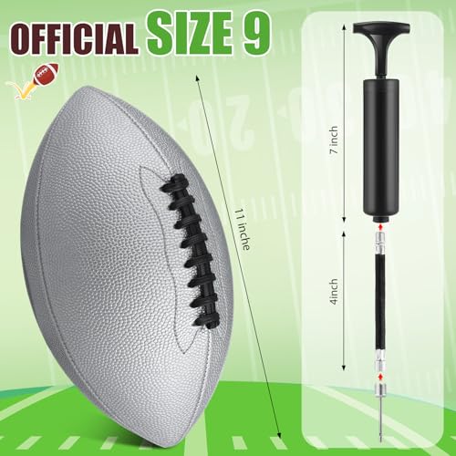 Syhood 12 Pack Composite Leather Footballs Official Size Footballs Bulk Leather Inflatable Football with Pump Regulation Highschool College Football for Training and Recreational Play - color: Silver, size: Size 9