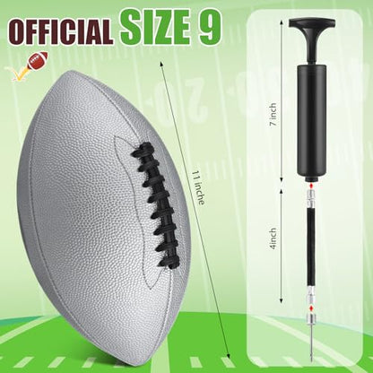 Syhood 12 Pack Composite Leather Footballs Official Size Footballs Bulk Leather Inflatable Football with Pump Regulation Highschool College Football for Training and Recreational Play - color: Silver, size: Size 9