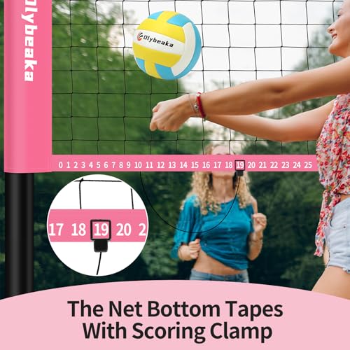 20FT Outdoor Volleyball Net Set System for Backyard Beach with Anti-Sagging Net, Iron Adjustable Height Poles, Soft PU Volleyball and Pump, Carry Bag - Instant Set Up & Durable