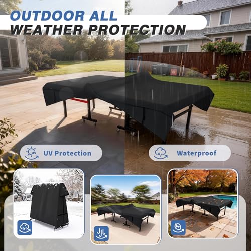 Ping Pong Table Cover Outdoor Waterproof, Dual Function Table Tennis Cover Fits Both Folding Tables and Flat Tables Indoor & Outside 68"L x 6"/30"W x 62"H, Black - color: Black