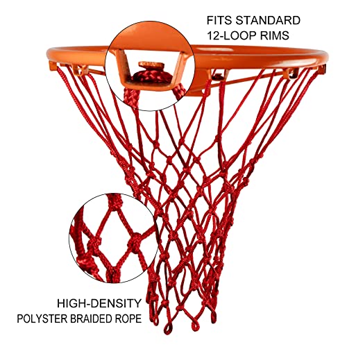 Sanung 2 Pieces Professional Basketball Net Replacement, Heavy Duty Anti Whip 12 Loops Red Standard Size Basketball Rim Net Fits Indoor and Outdoor All Weather