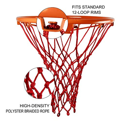 Sanung 2 Pieces Professional Basketball Net Replacement, Heavy Duty Anti Whip 12 Loops Red Standard Size Basketball Rim Net Fits Indoor and Outdoor All Weather