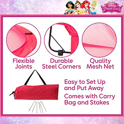 Disney Princess Pop Up Soccer Goal, 4 ft Kids Outdoor Pop Up Goal Featuring Ariel, Belle, Cinderella, and Aurora, Pink