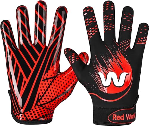 RED WORLD Football Gloves for Youth and Adult, Sticky Receiver Gloves for Boys and Men, Enhanced Performance for Youth and Adult Football Game. - color: Red, size: Youth Small