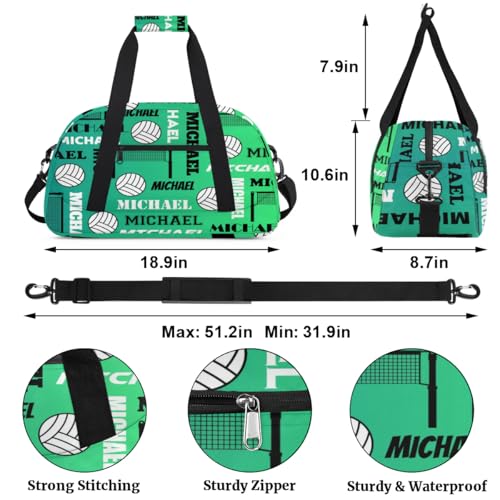Custom Volleyball Gym Bag Duffel Bag for Women Men, Personalized Name Sport Bag Overnight Bags Customized Travel Weekender Bag, Green Blue - color: Green Blue