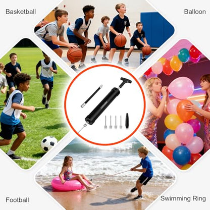 10 Inch Ball Pump Kit, Basketball Pump, Portable Air Pump with 5 Needles, 1 Nozzle & Extension Hose for Soccer Football Volleyball Water Polo Rugby Exercise Sports Ball