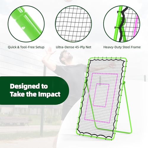 Volleyball Rebounder Net 7x4 FT, Adjustable Volleyball Training Equipment for Backyard Outdoor Solo Practice, Heavy-Duty 45-Layer Net with Ground Stakes & Target Belt