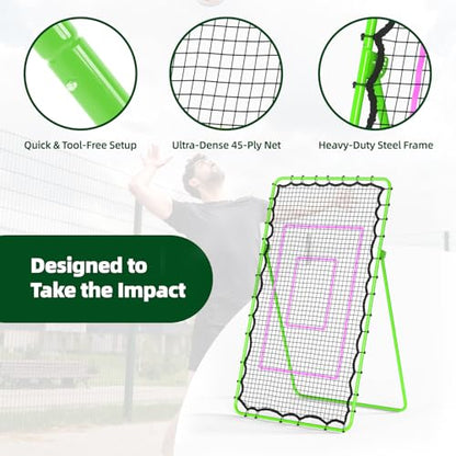Volleyball Rebounder Net 7x4 FT, Adjustable Volleyball Training Equipment for Backyard Outdoor Solo Practice, Heavy-Duty 45-Layer Net with Ground Stakes & Target Belt