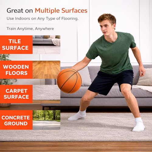 Silent Basketball Size 7(29.5"),Foam Indoor Basketball No Air Needed, Pro PU Foam ball with Grooved Grip,Solid Ball in Gift Box,High Rebound,Higher Quiet Basketball for Home Dribbling Practice