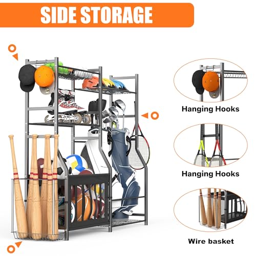 TORACK Golf Bags Stand with Ball Storage, Large Capacity Garage Sports Equipment Organizer, Indoor Toys Storage