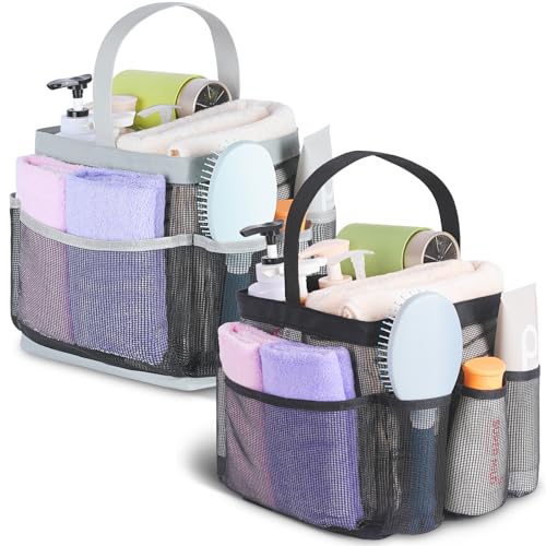 EUDELE 2 Pack Mesh Shower Caddy Portable for College Dorm Room Essentials, Shower Caddy Dorm with 8-Pocket Large Capacity,Shower Bag for Beach,Swimming,Gym - color: All Black+Black-Grey