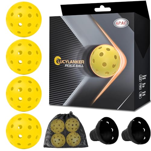Outdoor Pickleball Balls - 40 Holes With Mesh Bag & 2 Ball Retrievers, USAPA High Bounce & Durable for All Style Paddle & Court - color: Yellow