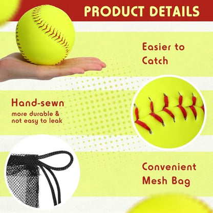 16 Pack Sports Practice Softball with Mesh Bag, Official Size and Weight Slowpitch Softball, Unmarked Leather Covered Youth Fastpitch Ball Training Ball for Training - size: 12 Inch
