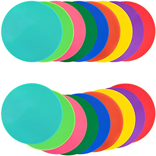 Spot Markers 9/10 Inch Floor dots Non-Slip Rubber Agility Markers Flat Field Cones for Gym/PE Soccer Football, Basketball Training Markers,School Activities, Exercise Drills, Dance Practice - style: 10 inch 18Pcs(9 Colors)