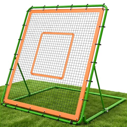 KingDolly Heavy-Duty Baseball Rebounder Net 4x4.5FT, Foldable Design, Pitch Back Net with 10 Adjustable Angles for Solo Practice, Baseball Bounce Back Net for Ground/Line Drive/Fly Balls Return - color: Green&Orange