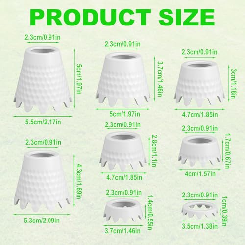 8pcs Golf Simulator Tees, 8 Size 0.4-2in/1-5cm Height Durable Plastic Golf Hitting Off Mats Tees Accessories for Indoor Outdoor Sim Practice Training Turf Driving Range (White)