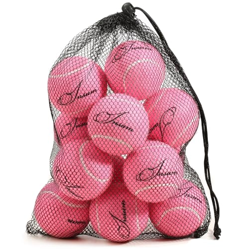 INSUM Bulk Tennis Balls for Beginner – 12 Pack High Elasticity Practice Tennis Balls with Mesh Bag, Suit for Pet Dog Training, Fetching - color: Pink