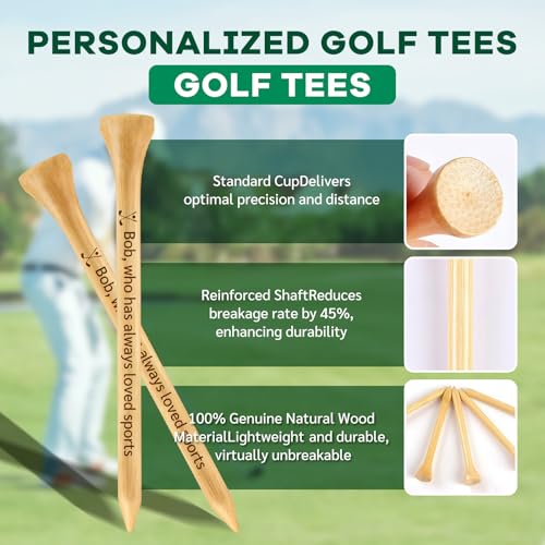 50-1000 PCS Personalized Golf Tees, Custom Golf Tees Printed with Your Name or Text, Logo, Wooden Golf Tees 3 1/4'' 2-3/4'' 2-1/8''Inch Size,Golf Accessories for Men & Women